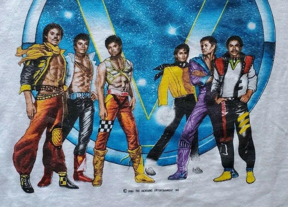 VTG 1984 The Jacksons 5 Victory Tour T-Shirt Men's Medium Violet Plum  Raglan 3/4