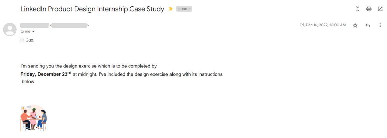 Email from recruiter telling me the details of the design exercise
