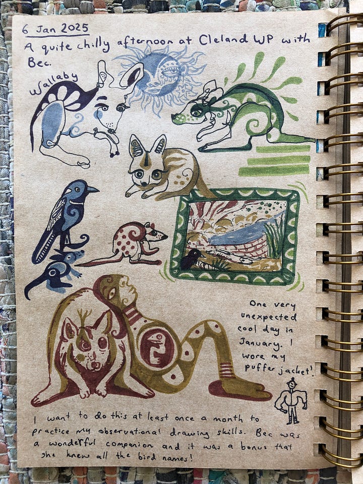 Whimsical nature journal pages with artwork, poetry and journaling.