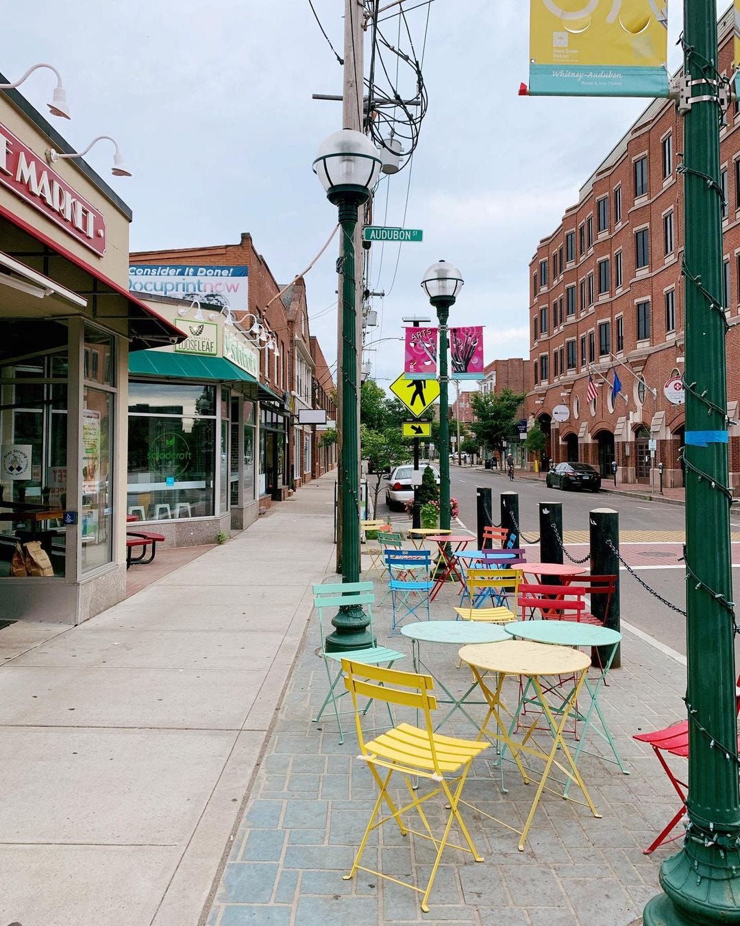 Outside seating near a market
