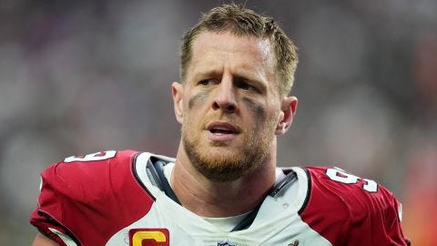 J.J. Watt of the Arizona Cardinals walks off the field on September 18, 2022 in Las Vegas, Nevada. J.J. Watt of the Arizona Cardinals walks off the field on September 18, 2022 in Las Vegas, Nevada.