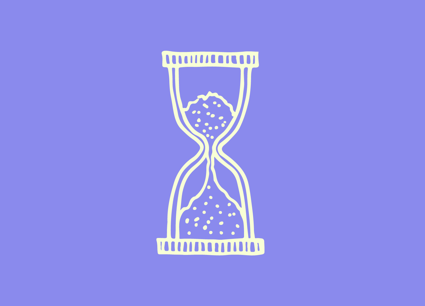Doodle of an hourglass timer against a purple background. Doodle of an hourglass timer against a purple background.