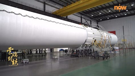 Kinetica-2's first-stage, second-stage, and fairing being prepared for the rocket debut flight and ahead of being sent to the launch site.