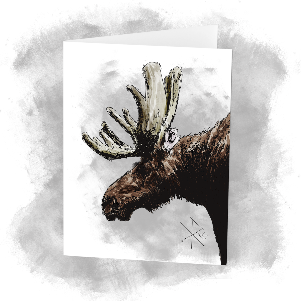Close-up of the head and shoulder of a moose, looming regally. Sketch art by Don Rice. Close-up of the head and shoulder of a moose, looming regally. Sketch art by Don Rice.