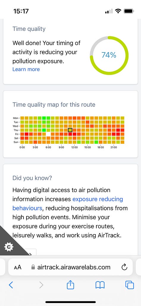 Screenshots of AirTrack dashboard for route to Gipsy Hill