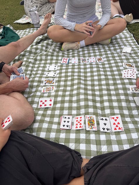 playing cards, riding bikes, and summer picnics