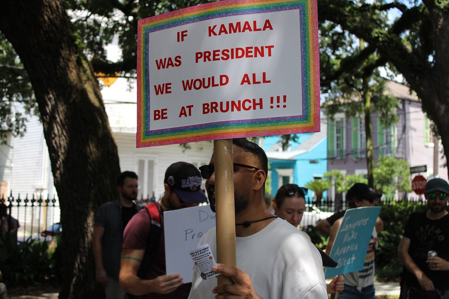 Thousands marched in a No Kings protest parade Saturday, June 14, 2025, in the Marigny neighborhood of New Orleans, ending with a rally at Washington Square Park. (Greg LaRose/Louisiana Illuminator) 