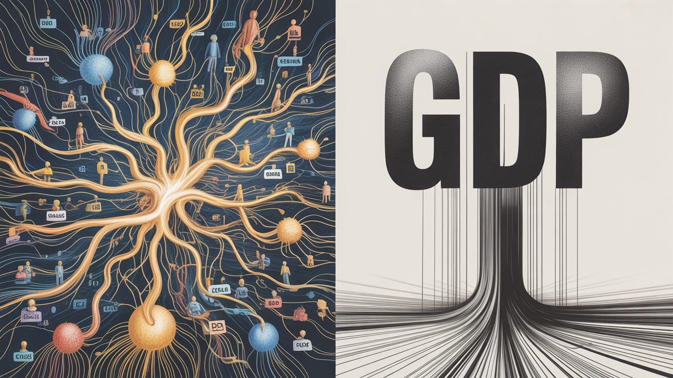 Complex network of economic relationships being crushed into a single meaningless GDP aggregate number