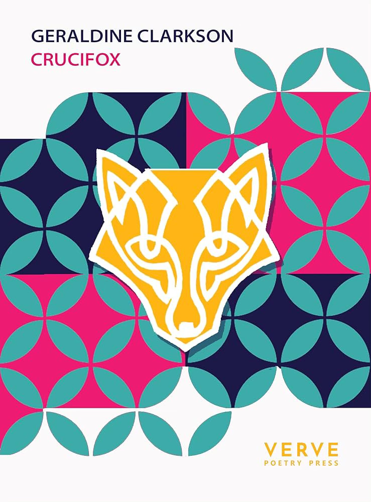 Colourful book cover in pink, turquoise and navy with graphic of a fox face in bright yellow.