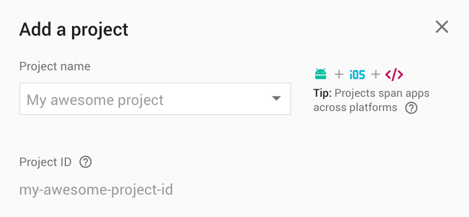 Create a new project from the Firebase Console
