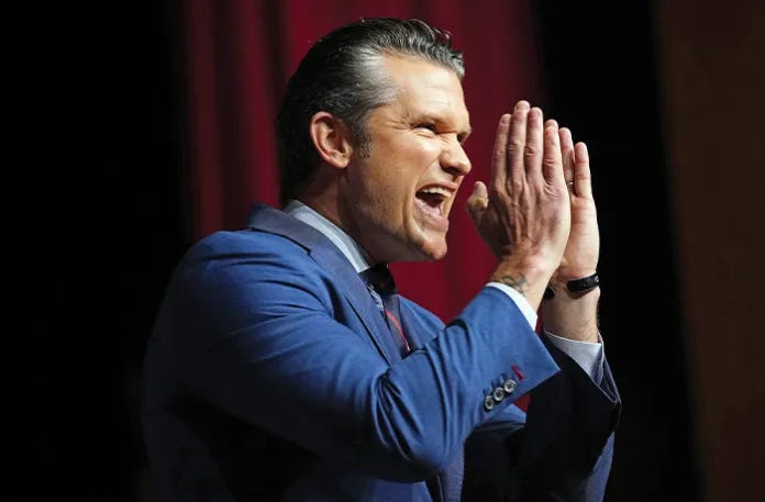 U.S. Secretary of War Pete Hegseth speaks in Quantico, Virginia, Sept. 30, 2025. (Andrew Harnik/AP)