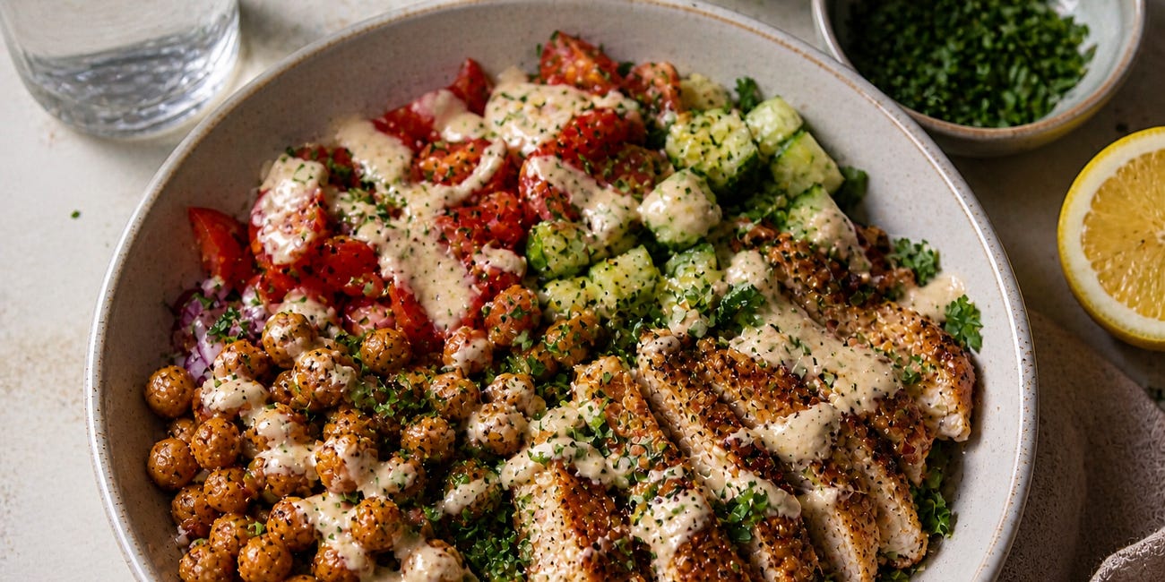 Shawarma-Spiced Chicken & Chickpea Bowl with Lemon Tahini