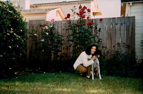 Me & my Hungarian-born English pointer Negra, garden and roses