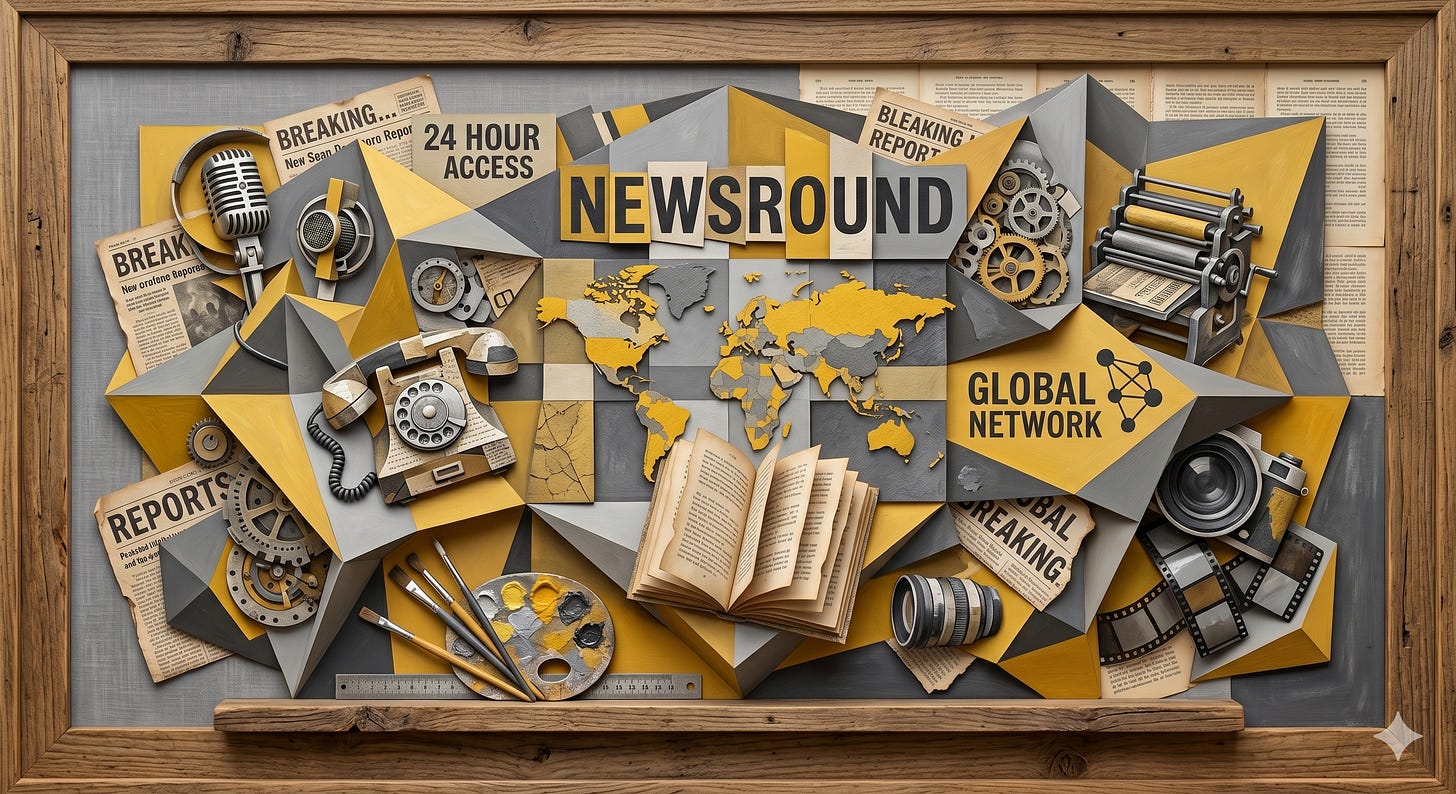 AI-generated blackboard collage with lettering NEWSROUND AI-generated blackboard collage with lettering NEWSROUND