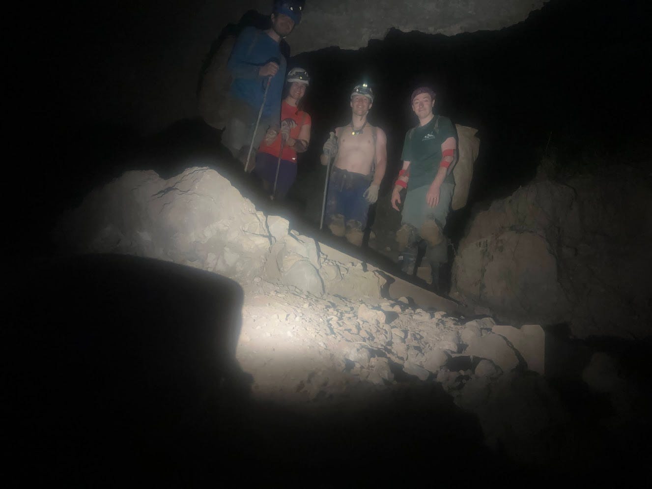 The 4 of us in the cave near the entrance, myself shirtless The 4 of us in the cave near the entrance, myself shirtless
