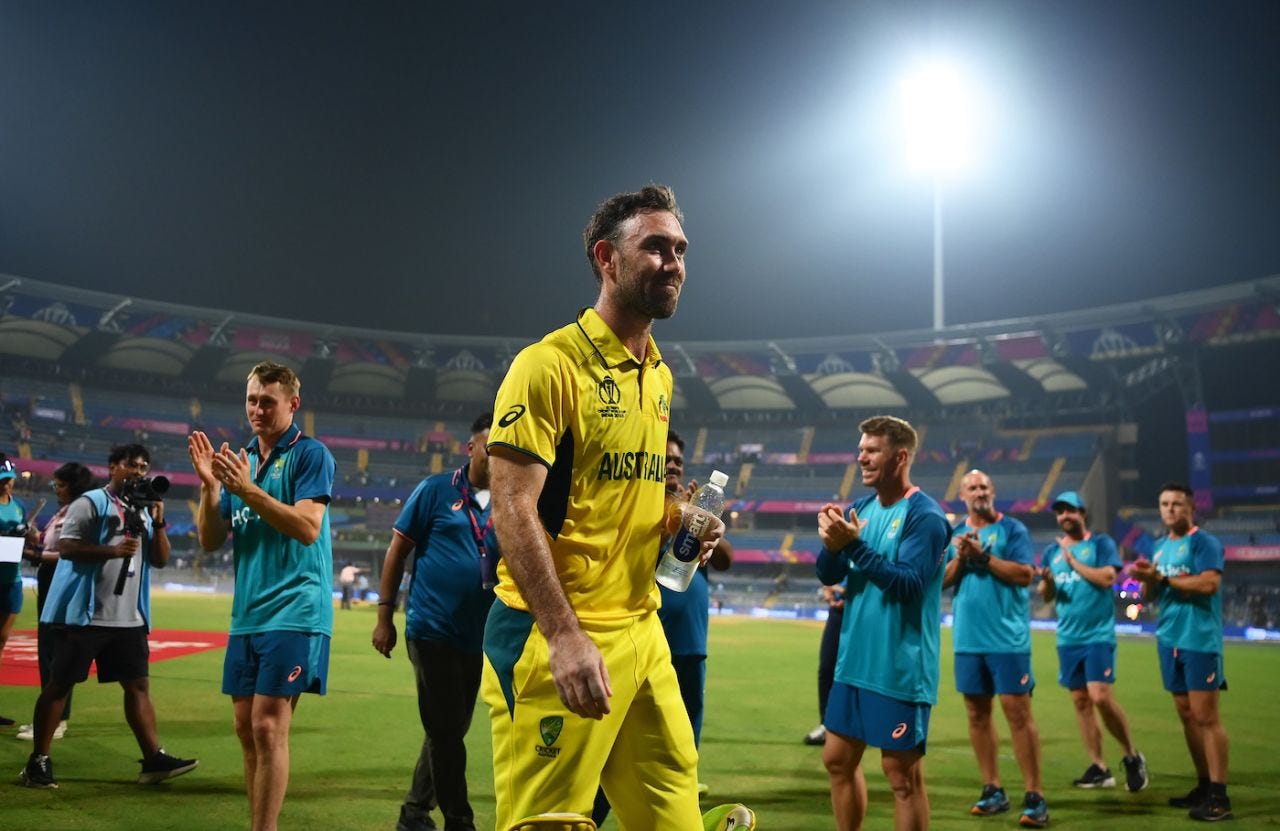 His team-mates get together to celebrate Glenn Maxwell's superhuman effort, Afghanistan vs Australia, World Cup, Mumbai, November 7, 2023