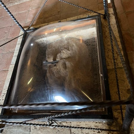 The original sword under a glass case