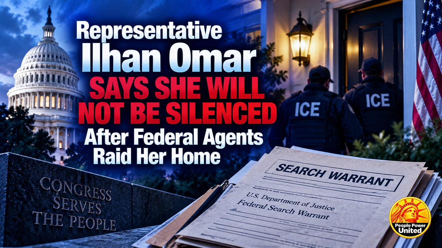 Representative Ilhan Omar says she will not be silenced after federal agents raid her home. Representative Ilhan Omar says she will not be silenced after federal agents raid her home.
