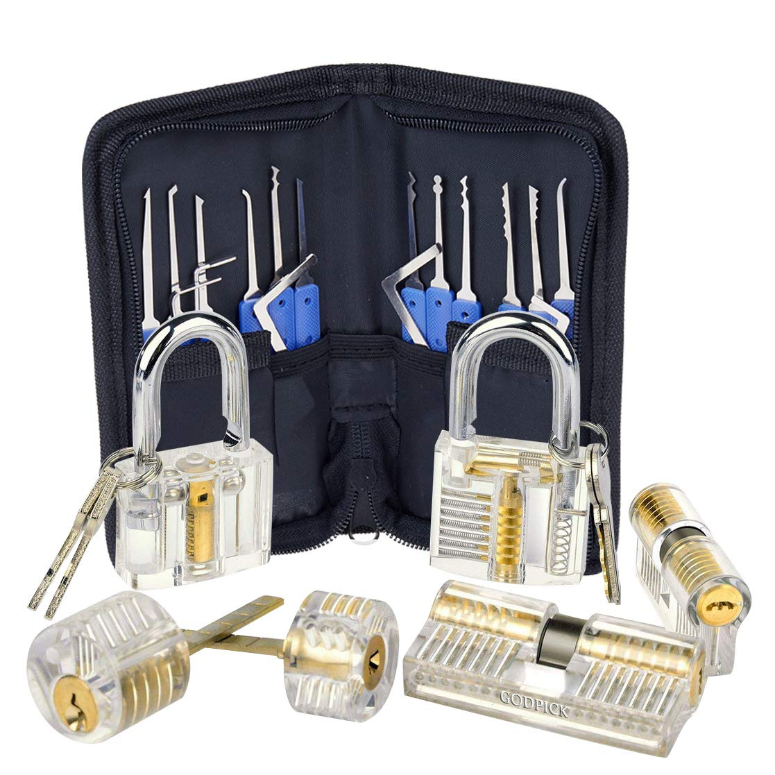 Godpick 17-Piece Lock Pick Set with 6 Clear Practice and Training Locks ...