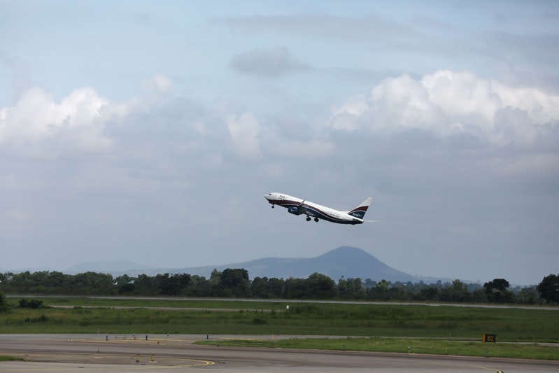 An Arik airline flight takes off from the domestic wing of the Nnamdi Azikiwe International Airport  in Abuja, Nigeria July 8, 2020. REUTERS/Afolabi Sotunde