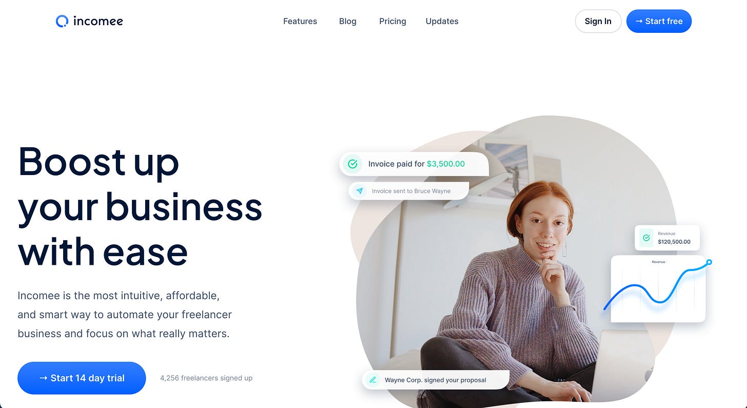 incomee bubble.io landing page