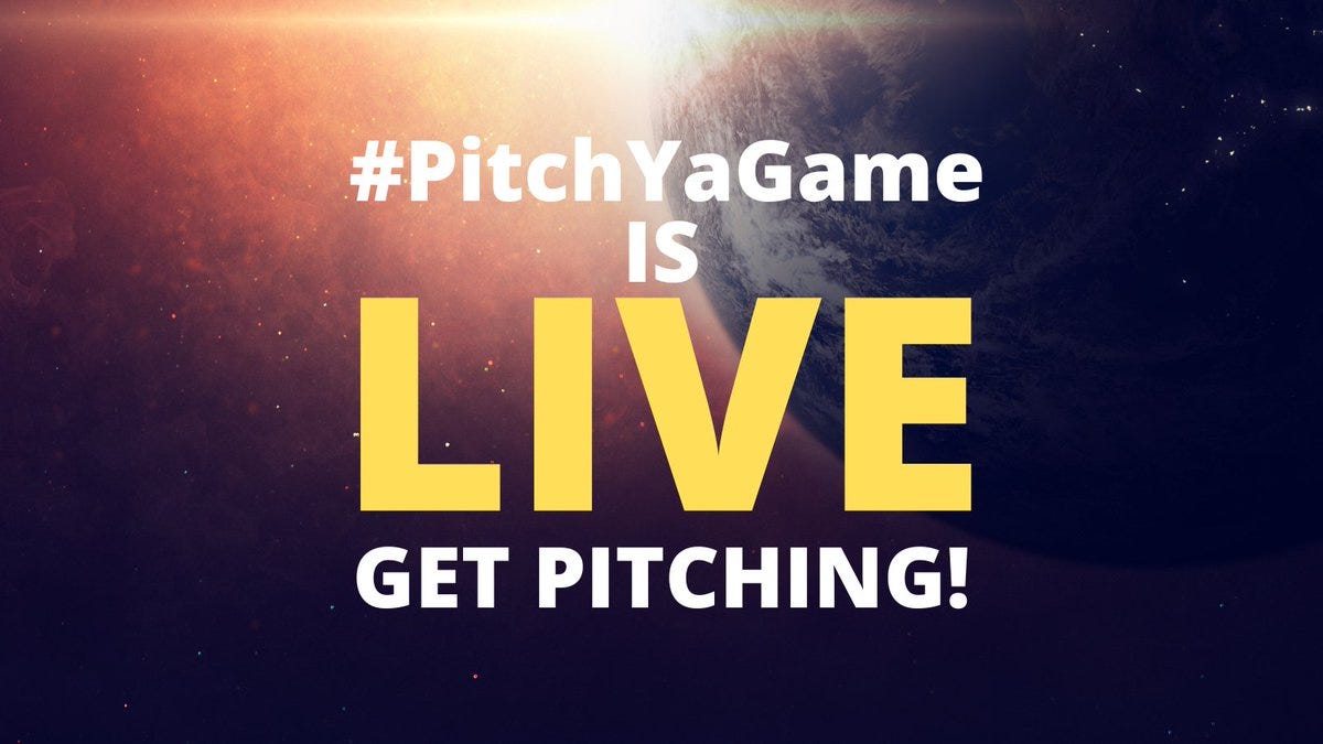 #PitchYaGame LIVE logo against a space backdrop with a planet breached by a sun on it's horizon. The text reads #PitchYaGame IS LIVE Get Pitching!