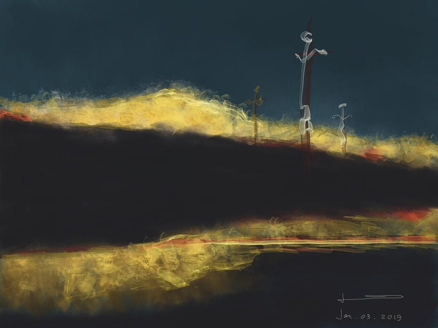 The cross in darkness Painting by Paul Wang - Fine Art America