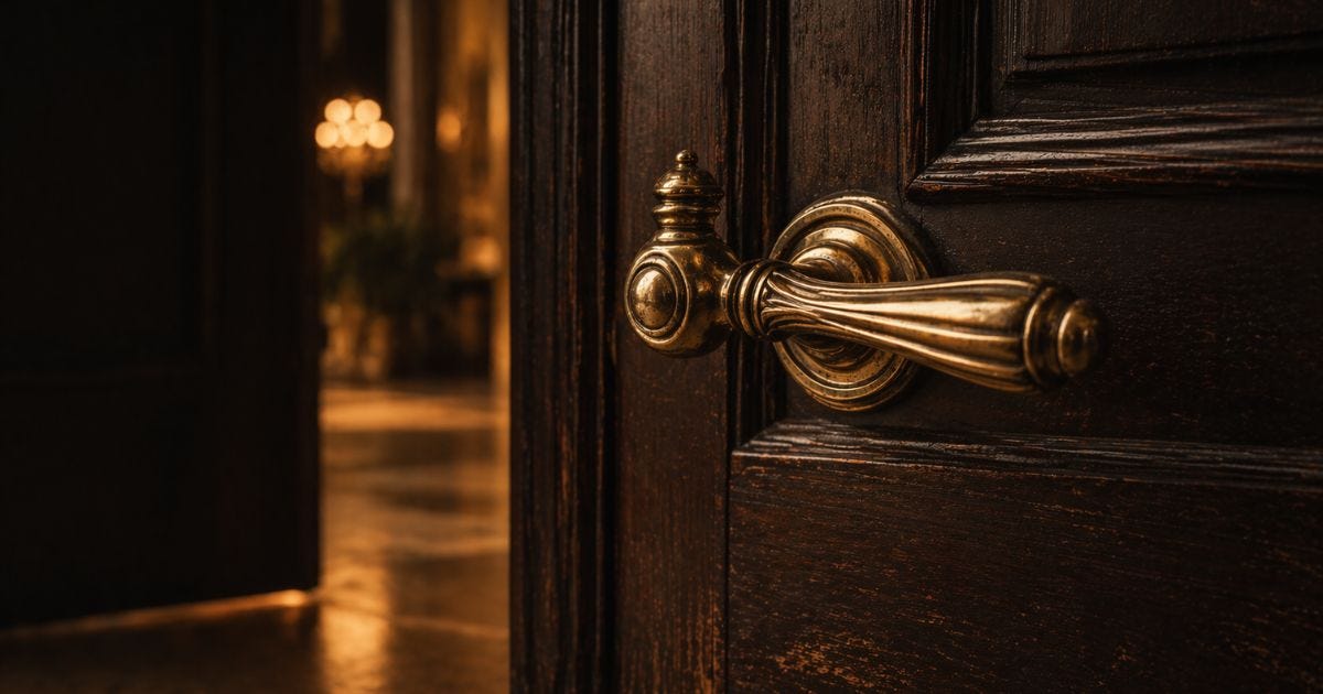 Maniglia ottone porta hotel storico: la selezione clienti hotel lusso inizia dalla soglia d'ingresso.