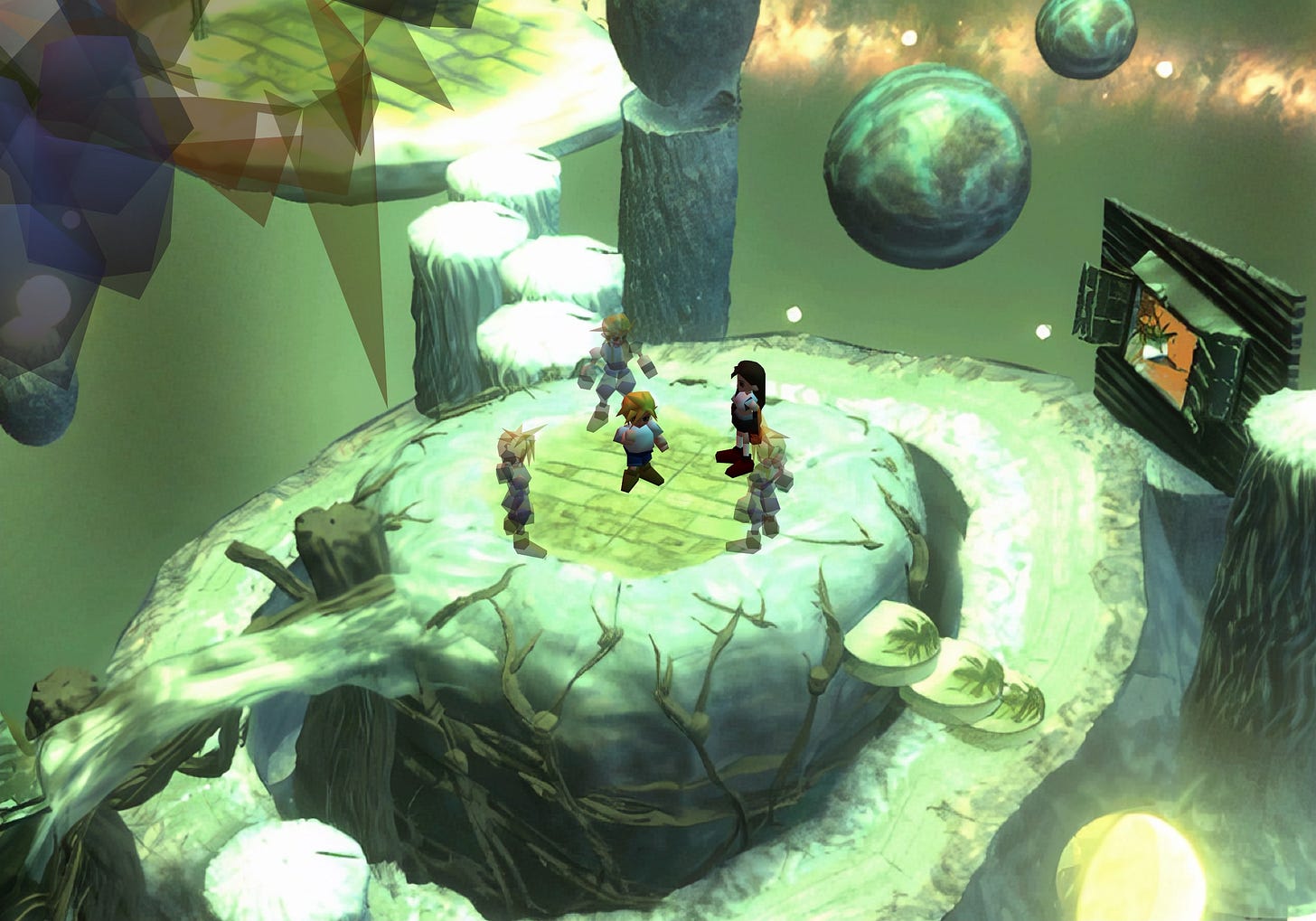 Tifa helps Cloud piece together his fractured self and recover his true identity and past.