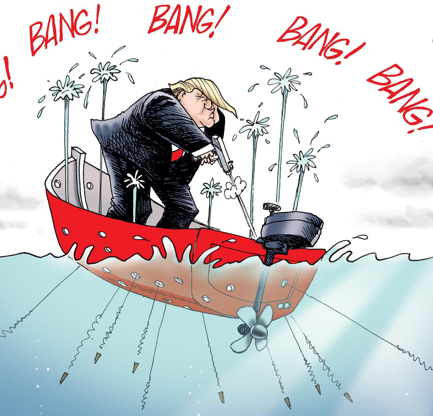 Political cartoon U.S. Donald Trump gun stinking boat | The Week