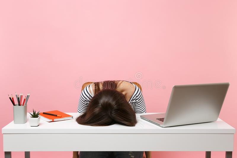 Young Frustrated Exhausted Woman Laid Her Head Down on the Table Sit Work  at White Desk with Contemporary Pc Laptop Stock Photo - Image of career,  cover: 139841148