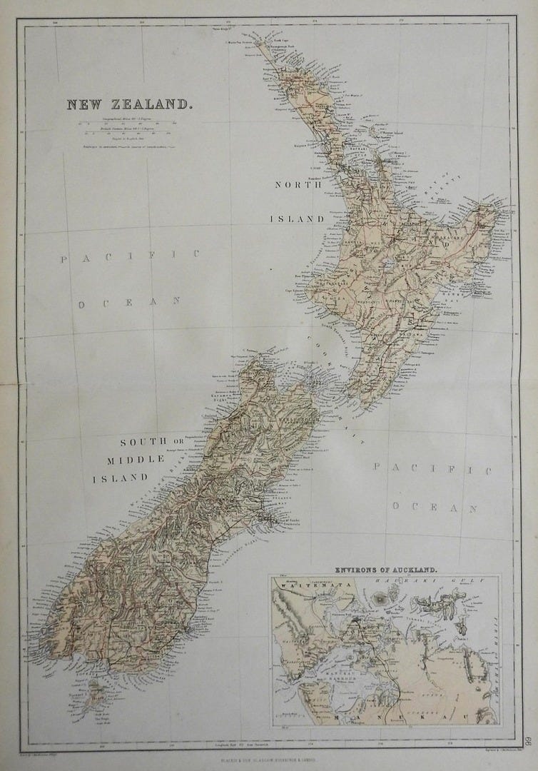 New Zealand North & South Island Wellington Auckland Peninsula 1870 Blackie  map | eBay