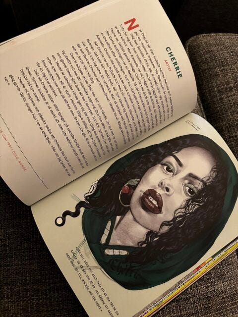 A collection of influential Swedish women featured in Svenska Hjältinnor (Swedish Heroines), including activist Tess Asplund, musician Cherrie, human rights advocate Fadime Şahindal, and climate activist Greta Thunberg. These women have shaped Sweden’s history through their work in racial justice, music, women's rights, and environmental activism."
