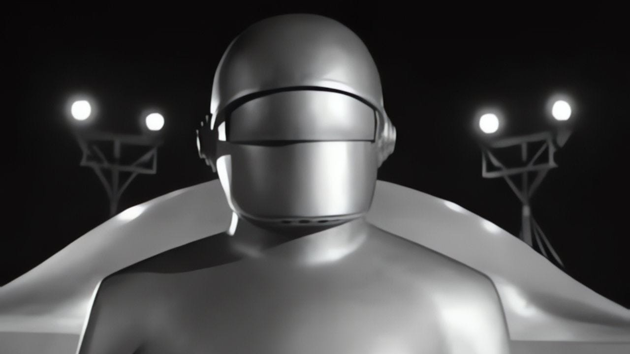 Gort standing together outside their spaceship.