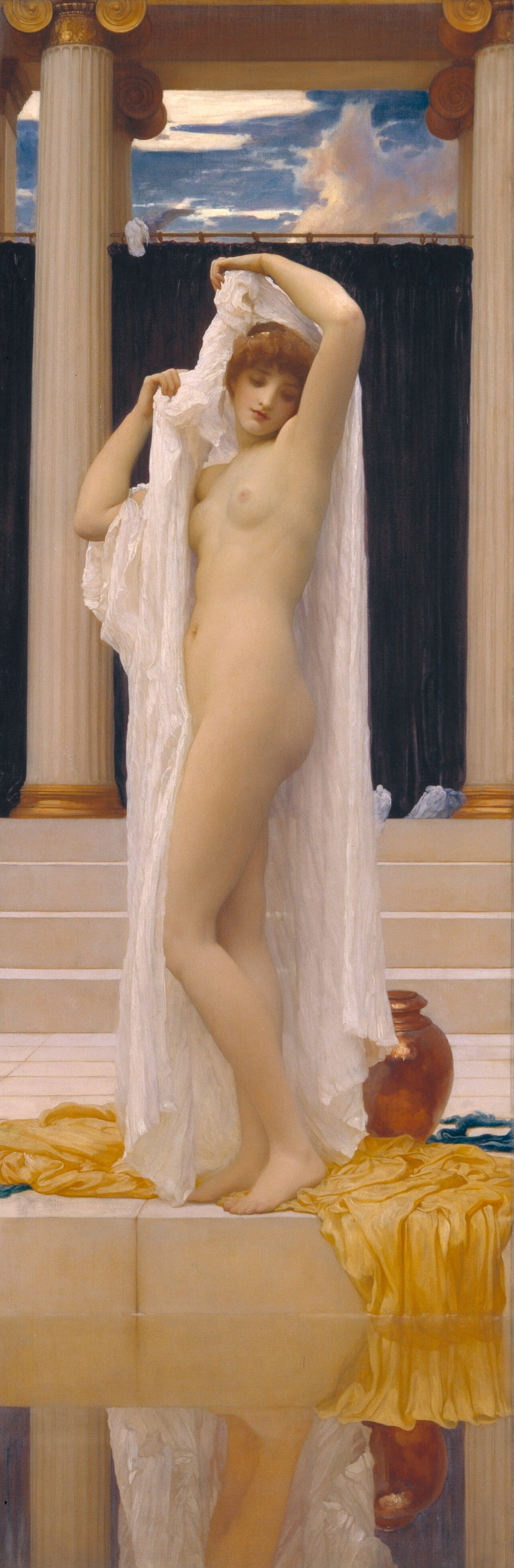 Psyche loosening her robe beside a pool Psyche loosening her robe beside a pool