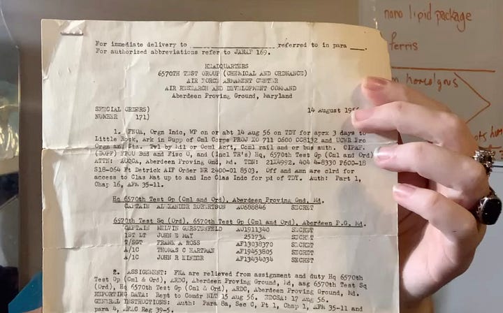 Electromagnetic Drone from 1950, employment proof, handwritten wedding list of her Rothschild mum / parents, employment proof