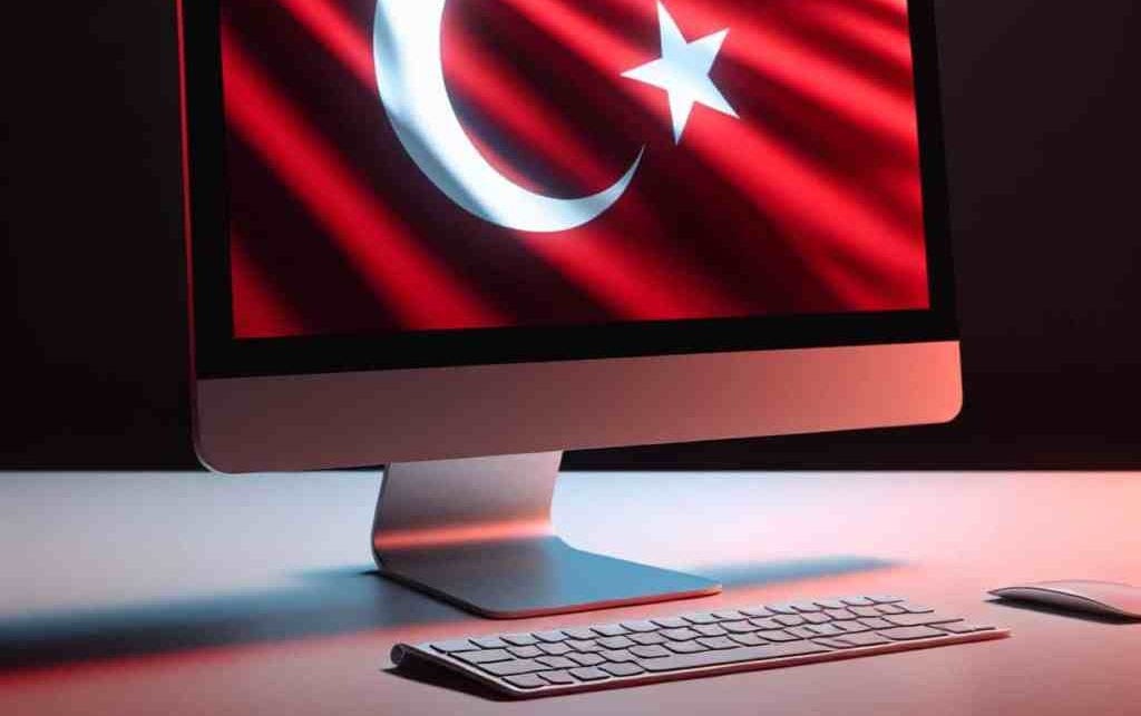 AI-generated image of Apple monitor displaying a rippling Turkish flag