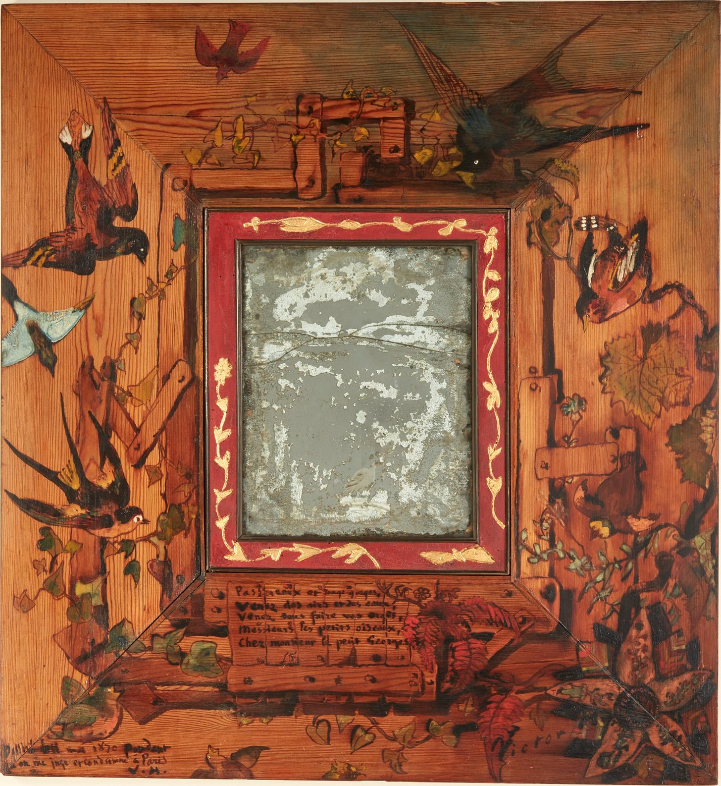 Victor Hugo's painted mirror frame with birds.
