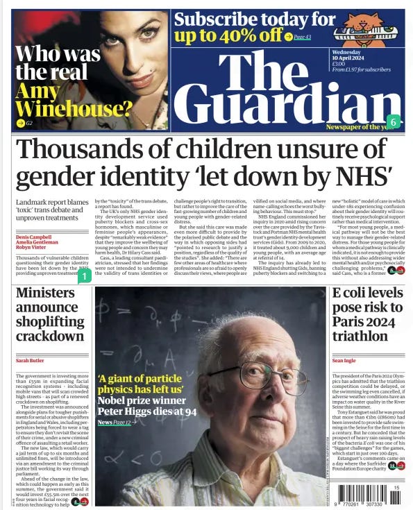 Thousands of children unsure of gender identity ‘let down by NHS’ Landmark report blames ‘toxic’ trans debate and unproven treatments The Guardian10 Apr 2024Denis Campbell Amelia Gentleman Robyn Vinter PHOTOGRAPH: GUY BELL/REX/SHUTTERSTOCK ▼ Trans Pride London marchers in July 2022. Referrals to gender identity services soared after 2014 Thousands of vulnerable children questioning their gender identity have been let down by the NHS providing unproven treatments and by the “toxicity” of the trans debate, a report has found.  The UK’s only NHS gender identity development service used puberty blockers and cross-sex hormones, which masculinise or feminise people’s appearances, despite “remarkably weak evidence” that they improve the wellbeing of young people and concern they may harm health, Dr Hilary Cass said.  Cass, a leading consultant paediatrician, stressed that her findings were not intended to undermine the validity of trans identities or challenge people’s right to transition, but rather to improve the care of the fast-growing number of children and young people with gender-related distress.  But she said this care was made even more difficult to provide by the polarised public debate and the way in which opposing sides had “pointed to research to justify a position, regardless of the quality of the studies”. She added: “There are few other areas of healthcare where professionals are so afraid to openly discuss their views, where people are vilified on social media, and where name-calling echoes the worst bullying behaviour. This must stop.”  NHS England commissioned her inquiry in 2020 amid rising concern over the care provided by the Tavistock and Portman NHS mental health trust’s gender identity development services (Gids). From 2009 to 2020, it treated about 9,000 children and young people, with an average age at referral of 14.  The inquiry has already led to NHS England shutting Gids, banning puberty blockers and switching to a new “holistic” model of care in which under-18s experiencing confusion about their gender identity will routinely receive psychological support rather than medical intervention.  “For most young people, a medical pathway will not be the best way to manage their gender-related distress. For those young people for whom a medical pathway is clinically indicated, it is not enough to provide this without also addressing wider mental health and/or psychosocially challenging problems,” said Cass, who is a former  president of the Royal College of Paediatrics and Child Health.  The report recommends that all such young people should be screened to detect neurodevelopmental conditions, such as autism spectrum disorder, and there should be an assessment of their mental health, because many who seek help with gender identity also have ADHD, anxiety or depression, for example.  Some transgender adults “are leading positive and successful lives, and feeling empowered by having made the decision to transition”, Cass said. However, “I have spoken to people who have detransitioned, some of whom deeply regret their earlier decisions”, she added.  “Whilst some young people may feel an urgency to transition, young adults looking at their younger selves would often advise slowing down”, the report says.  “Some of the young adults said to us they wished they’d known when they were younger that there were more ways of being trans than just a binary medical transition”, Cass told the Guardian.  The report outlines how the Tavistock trust began prescribing puberty blockers more widely in 2014 despite a lack of evidence that they helped.  Cass said gender-questioning children had been “let down” by the NHS, health professionals and a “woeful” lack of evidence about what works.  “One of the things that has let them down is that the toxicity of the debate has been so great that people have become afraid to work in this area.  “A majority of people have been so afraid, because of the lack of guidance, lack of research, and how polarised this is that they’ve passed [patients] straight on to Gids.”  Wes Streeting, the shadow health secretary, said: “Today’s report must provide a watershed moment for the NHS’s gender identity services. Children’s healthcare should always be led by evidence and children’s welfare, free from culture wars.  “Clinicians and parents alike want the best for children at this crucial developmental stage. This report provides an evidence-led framework to deliver that.”  Professor Sallie Baxendale, a professor of clinical neuropsychology at University College London, said Cass’s report “has laid bare the worrying lack of evidence to support the treatments that were prescribed by NHS clinicians to children with gender distress for over a decade”, adding: “These treatments inflicted significant harm on some of the most vulnerable children in our society.  “Exceptionalism often lies at the heart of medical scandals when services go rogue and start to operate outside of the normal parameters of clinical practice.”  However, Dr Aidan Kelly, a clinical psychologist specialising in gender who left the Tavistock in 2021, said the NHS was struggling to recruit skilled and experienced people to run the planned eight clinics that would provide the new, broader model of care. “Although Gids wasn’t perfect, we had a service with a history and expertise,” he said. “There were things that needed to change but at least holding on to the knowledge that was accrued over time would have made sense to me.”  Disputing many of Cass’s findings, he said that a recent German review had found that puberty blockers were safe and effective. NHS England’s switch to a wholly different way of treating young people confused about their gender identity has left England “out of step with the rest of the world”, he added.  Cass disclosed in the report that six of the NHS’s seven specialist gender services in England for adults had “thwarted” an attempt by York University, at her request, to obtain and analyse the health outcomes of people who had been treated by Gids in order to improve future care.  The refusal to cooperate was “coordinated” and seemed “ideologically-driven”, she told the Guardian.  Clinicians caring for those with gender-related distress are very divided on how best to do that, she acknowledges in the report.  Cass said that “online influencers” had played a key role in fuelling confusion among young people about gender identity and what to do.  Commenting on the report, the prime minister, Rishi Sunak, said: “We simply do not know the longterm impacts of medical treatment or social transitioning on them, and we should therefore exercise extreme caution. We acted swiftly on Dr Cass’s interim report to make changes in schools and our NHS, providing comprehensive guidance for schools and stopping routine use of puberty blockers, and we will continue to ensure we take the right steps to protect young people.”  ‘Young adults looking at their younger selves would often advise slowing down’  Dr Hilary Cass Paediatrician  Article Name:Thousands of children unsure of gender identity ‘let down by NHS’ Publication:The Guardian Author:Denis Campbell Amelia Gentleman Robyn Vinter Start Page:1 End Page:1