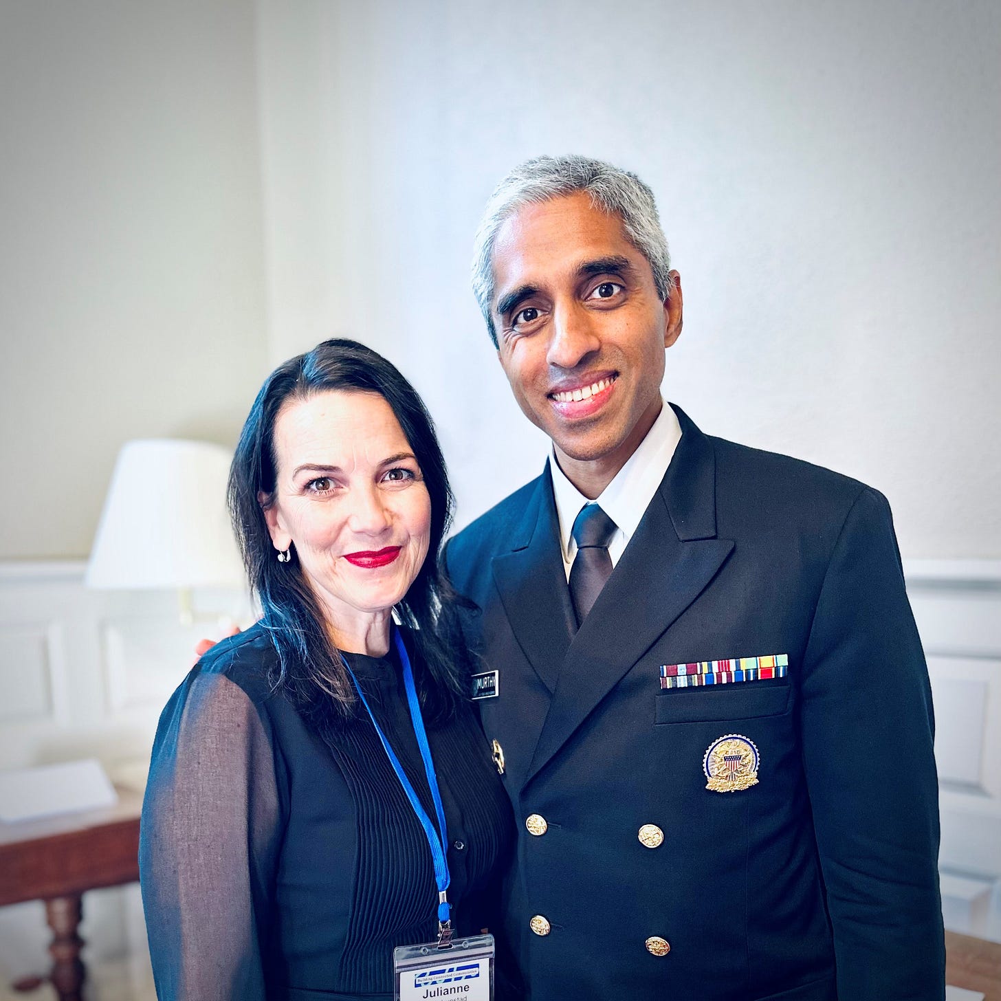 U.S. Surgeon General Vivek Murthy with Julianne Holt-Lunstad, PhD. U.S. Surgeon General Vivek Murthy with Julianne Holt-Lunstad, PhD.