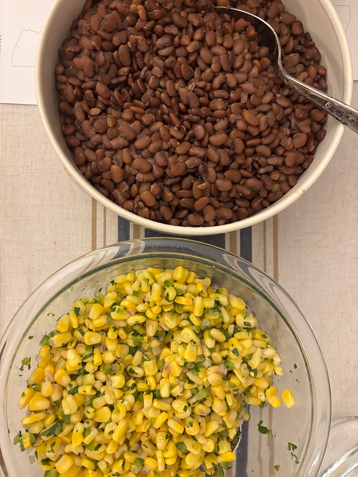 Tepary beans, corn salsa, and calabacitas casserole