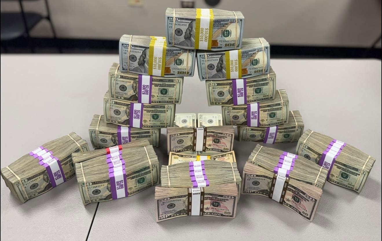 A South Texas Task Force Agent discovered more than $286,000 cash in a McDonald’s “Happy Meal” bag inside a car he stopped heading toward Mexico on March 4, 2026 (South Texas Task Force photo)