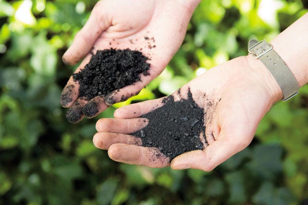 A photo of finely ground biochar.