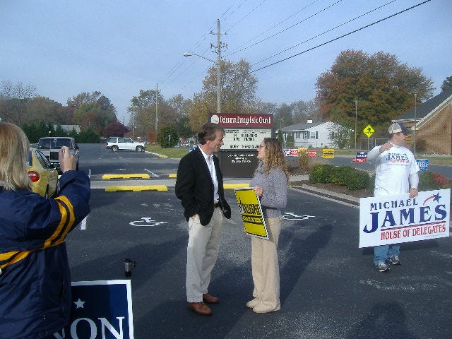 County Council candidate John Cannon chatting with Sarah Gillespie. County Council candidate John Cannon chatting with Sarah Gillespie.