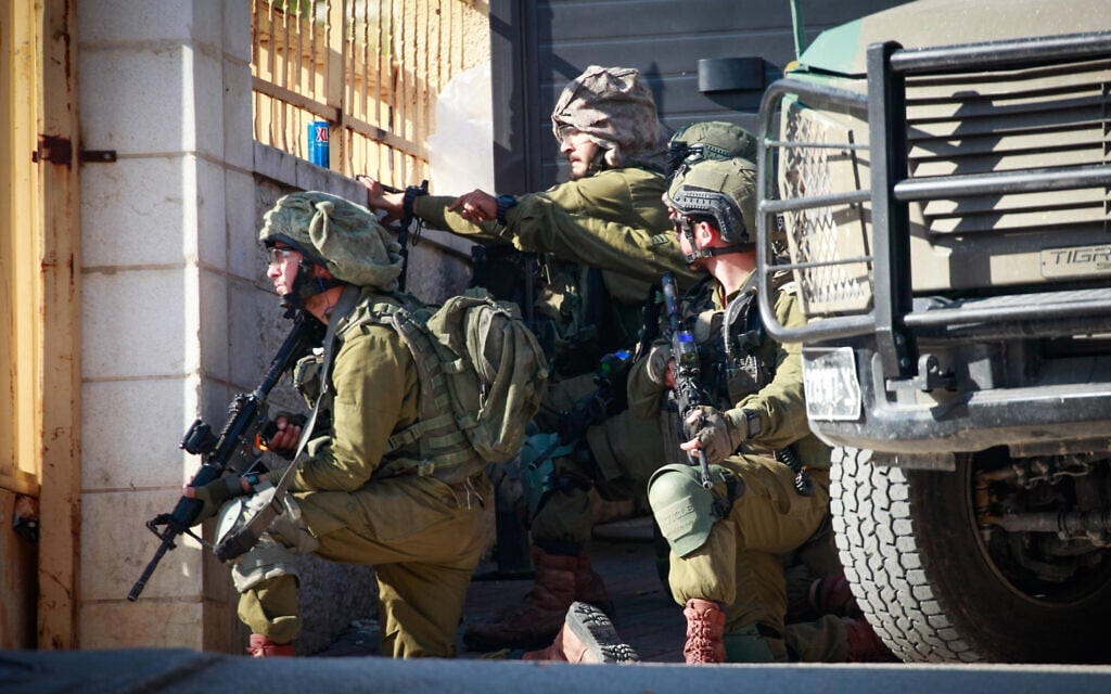 Israeli security forces seen during a raid in the Tubas Turkish Hospital, in the West Bank, December 3, 2024. (Nasser Ishtayeh/Flash90)