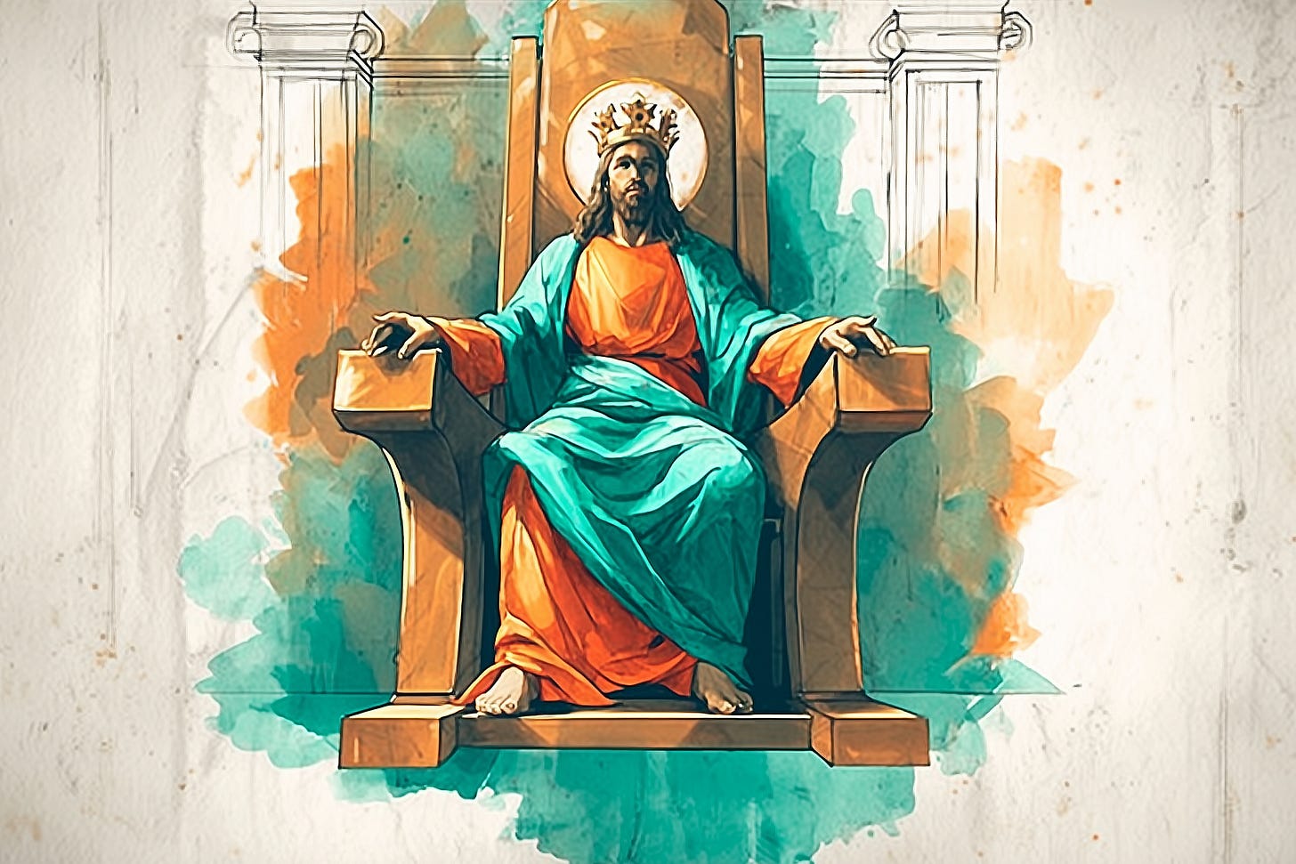 Jesus seated on a throne in heaven