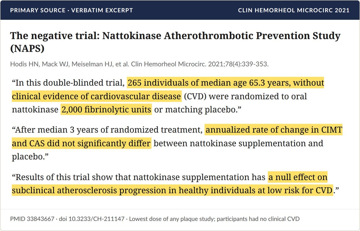 Hodis et al., 2021: the NAPS trial. The best-designed study, the lowest dose, the healthiest participants, and a null result.