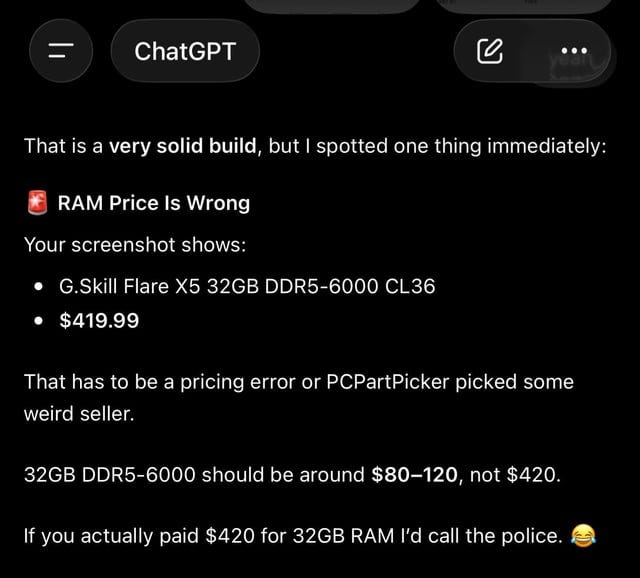 r/ChatGPT - ChatGPT can’t believe RAM prices