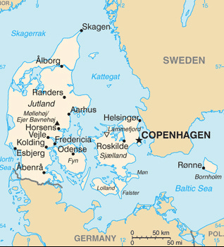Map of Denmark showing Skagen