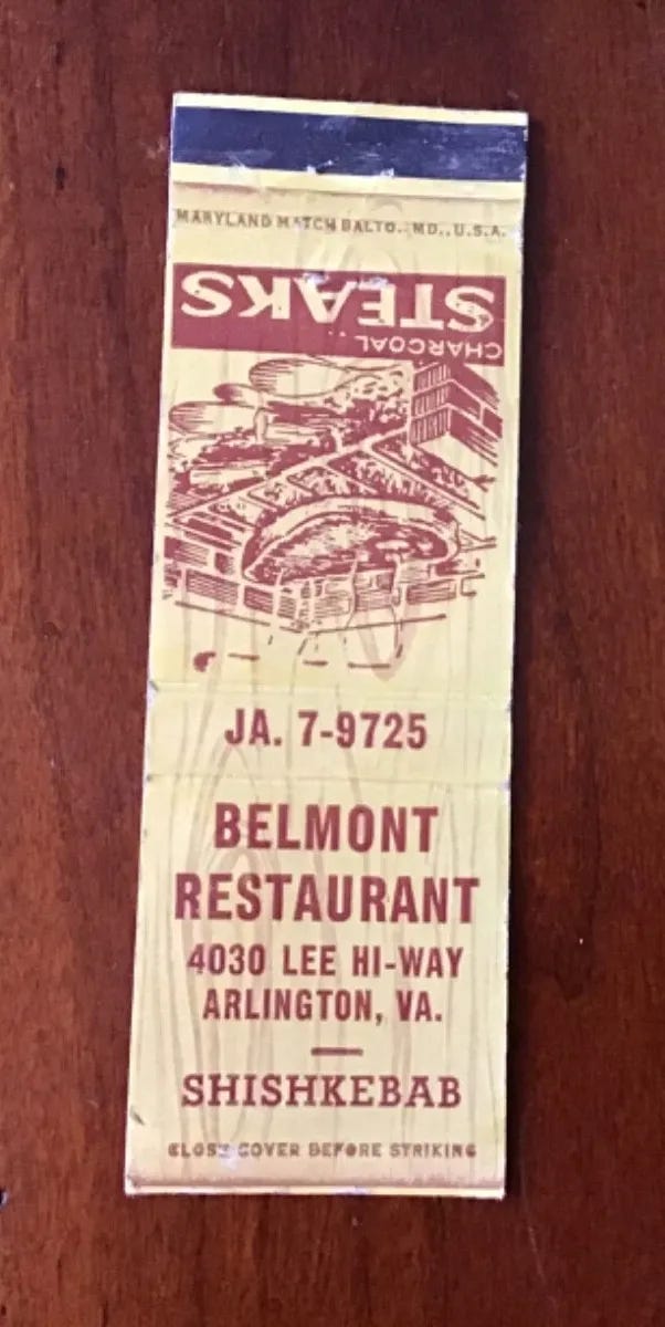 Vintage Belmont Restaurant Arlington Va. Matchbook Cover - Picture 1 of 2 Vintage Belmont Restaurant Arlington Va. Matchbook Cover - Picture 1 of 2